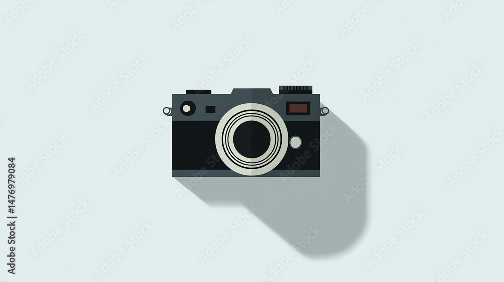 A camera sits with its shadow cast upon the wall. The image captures a simple composition of the camera and its corresponding shadow. A camera sits with its shadow cast upon the wall. The image captures a simple composition of the camera and its corresponding shadow.