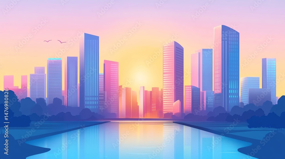 A cityscape basks in the warm glow of a vibrant sunset. The scene captures a beautiful blend of urban architecture and a stunning evening sky. A cityscape basks in the warm glow of a vibrant sunset. The scene captures a beautiful blend of urban architecture and a stunning evening sky.