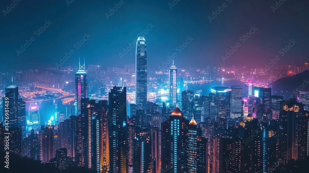 Obraz premium A beautiful illuminated cityscape viewed from a high vantage point