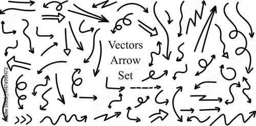 gathering of hand-drawn arrows. Isolate basic arrows on a white background.