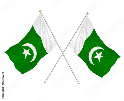 Set of waving Pakistan flag vector illustration. Realistic wavy Pakistan flag green white color as patriotic symbol, as news or web page design element.