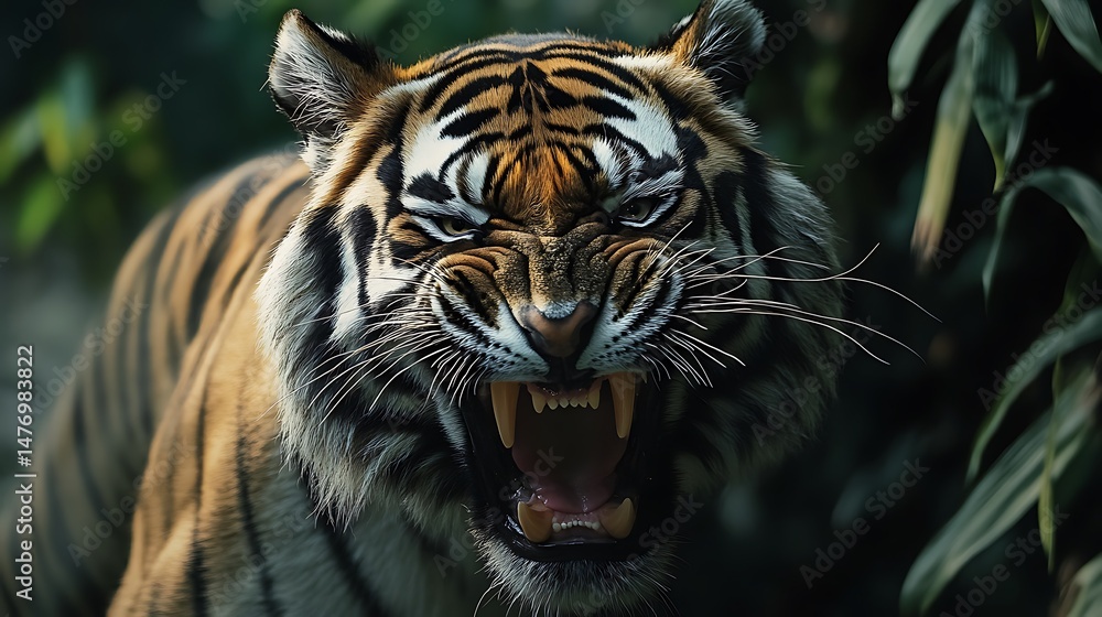 Fototapeta premium Roaring Tiger Close-Up