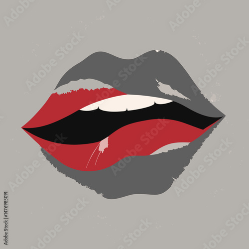 Abstract illustration of a womans mouth with red lips and a tongue showing