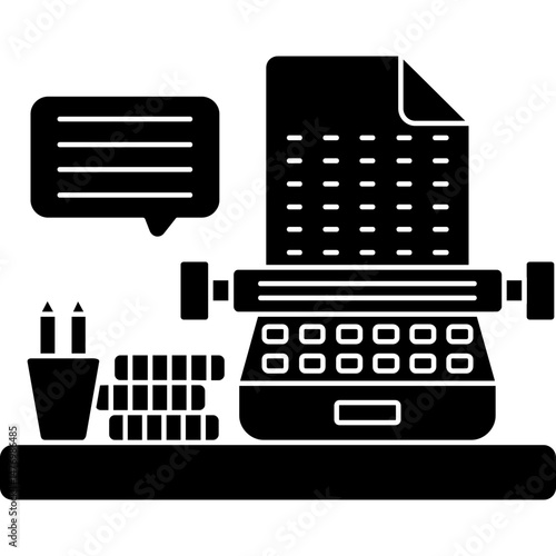 Typing and Content Creation Icon � Typewriter, Text Document, and Ideas