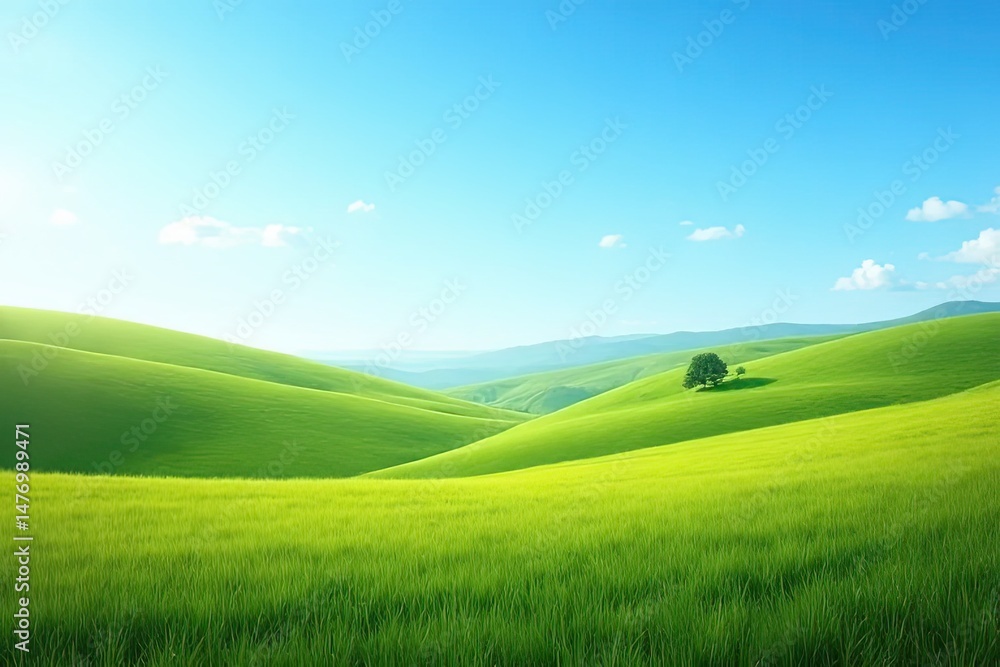 Obraz premium Green Fields Under Cloudless Skies