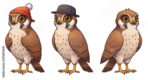 Wallpaper Mural Cute Cartoon Falcon Bird Wearing Hats Winter Outfit Torontodigital.ca