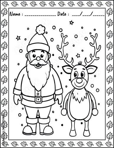 Santa Claus Christmas Coloring Pages.  High resolution (300 DPI), ready to print on standard 8.5x11 inch paper With No Bleed, Black and White Vector illustration AI, EPS, PNG, JPEG.