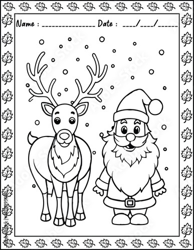 Santa Claus Christmas Coloring Pages.  High resolution (300 DPI), ready to print on standard 8.5x11 inch paper With No Bleed, Black and White Vector illustration AI, EPS, PNG, JPEG.