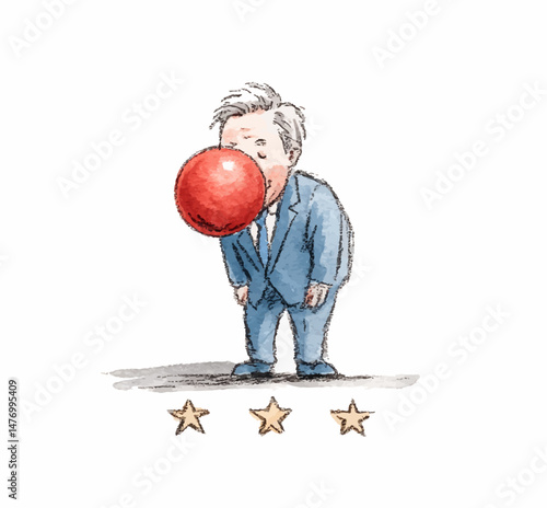 European Prime Minister humorously interacts with a large red balloon at a community event, showcasing a playful side as he connects with attendees, fostering goodwill.