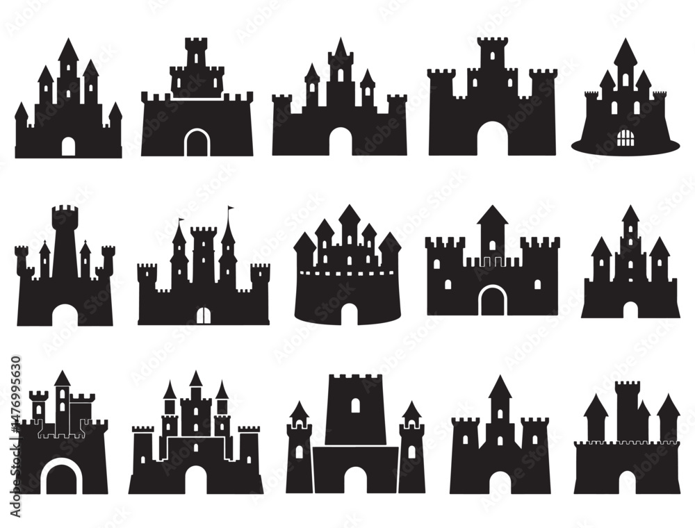 Obraz premium CASTLE SILHOUETTE WHITE BACKGROUND 