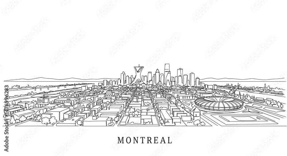 Fototapeta premium Montreal City Skyline Line Art Illustration