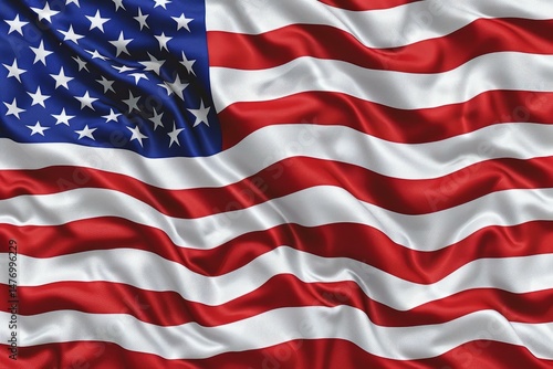 Close up of the american flag waving, showcasing its vibrant colors and symbolic representation of freedom and democracy