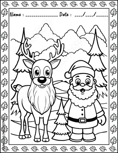 Santa Claus Christmas Coloring Pages.  High resolution (300 DPI), ready to print on standard 8.5x11 inch paper With No Bleed, Black and White Vector illustration AI, EPS, PNG, JPEG.