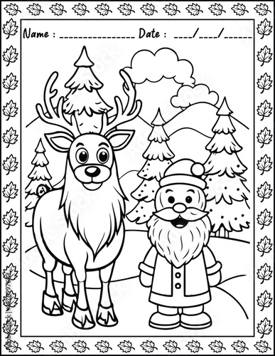 Santa Claus Christmas Coloring Pages.  High resolution (300 DPI), ready to print on standard 8.5x11 inch paper With No Bleed, Black and White Vector illustration AI, EPS, PNG, JPEG.