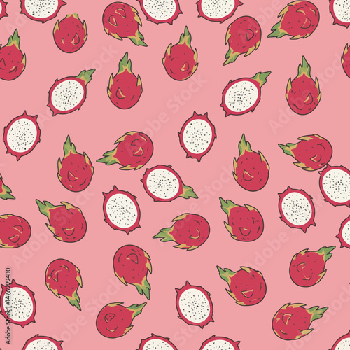 Dragon fruit pattern with pink background