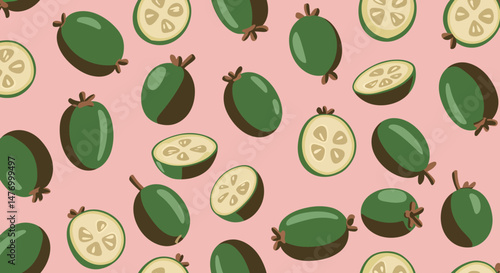Green and white guava fruit pattern