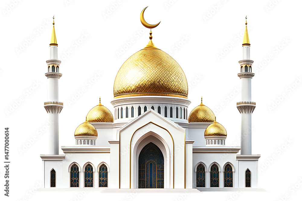Obraz premium Magnificent Golden Domed Mosque on Transparent Background