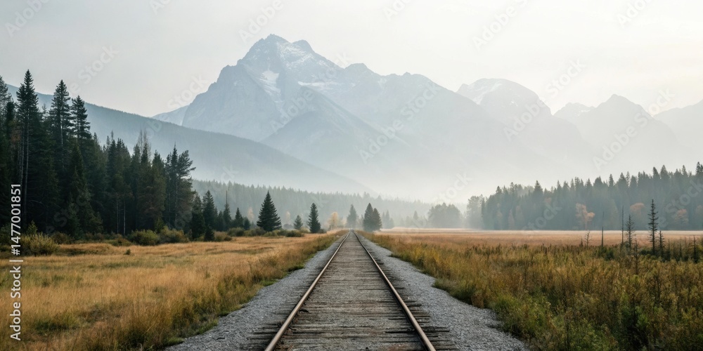 Fototapeta premium Railroad Tracks Leading to Mountains