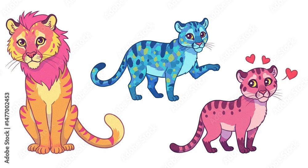 Obraz premium Cute Colorful Cats Cartoon Characters Illustration