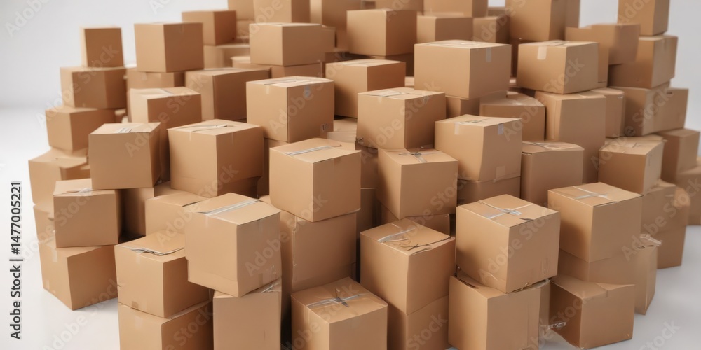 Fototapeta premium Several brown cardboard boxes arranged on a clean white surface , biodegradable, upcycling