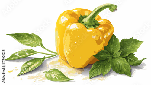 *Fresh yellow bell pepper isolated on clean white background with copy space*  