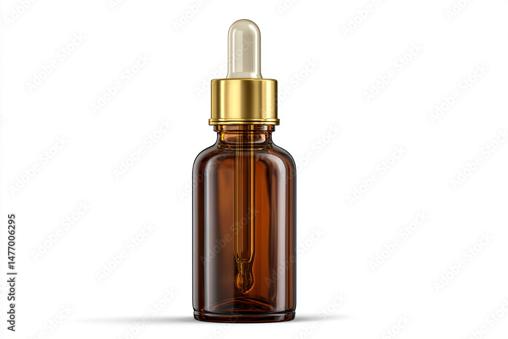 Fototapeta premium Realistic brown glass dropper bottle with pipette isolated on white background