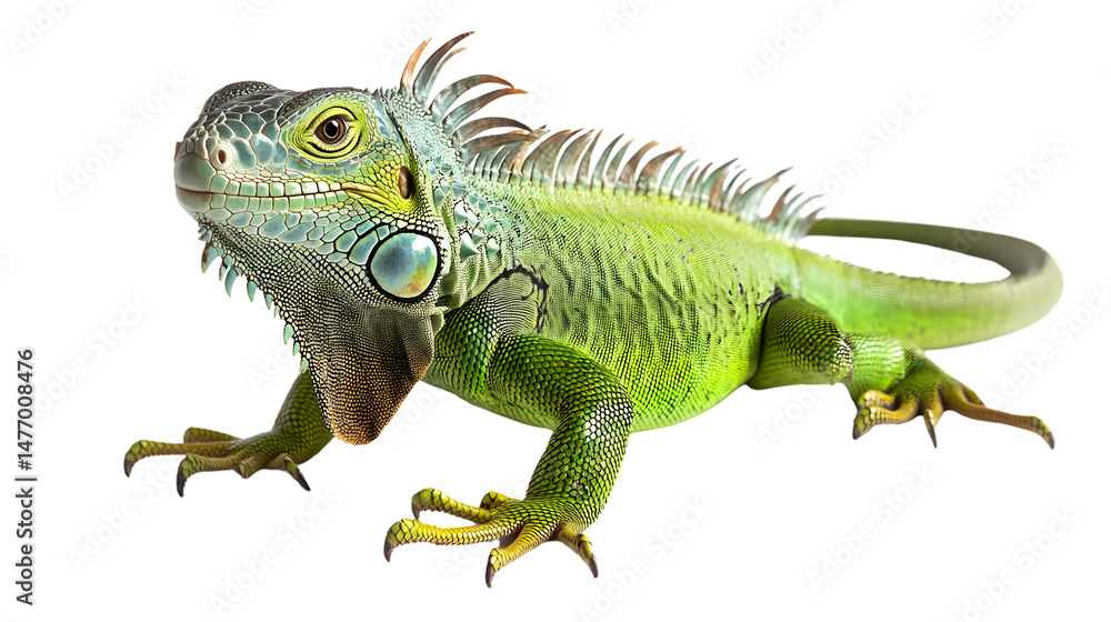 Obraz premium Vibrant Full Body Image of Green Iguana on White Background