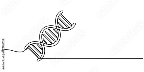 DNA continuous one line drawing. Genome linear structure symbol. Vector illustration isolated on white, DNA in detailed one line drawing. Scientific research concept. Minimalist vector with modern. 