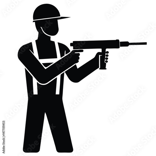 Construction worker element isolated caulking gun on white background