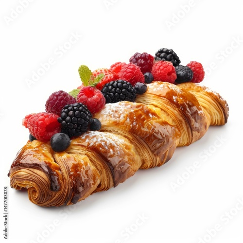 Wallpaper Mural Puff pastry decorated with fresh raspberries, blackberries, blueberries and mint, sprinkled with icing sugar Torontodigital.ca