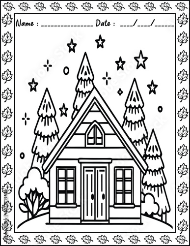 Hygge Place Coloring Pages For Kid and adult.  High resolution (300 DPI), ready to print on standard 8.5x11 inch paper With No Bleed, Black and White Vector illustration AI, EPS, PNG, JPEG.