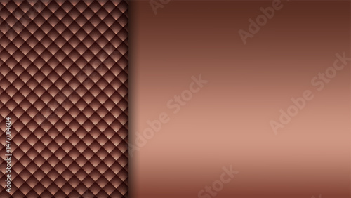 Brown horizontal background with leather quilted texture and color gradient. Abstract monochrome vector banner back in classic style. Geometric design, empty landing page template for furniture ad.