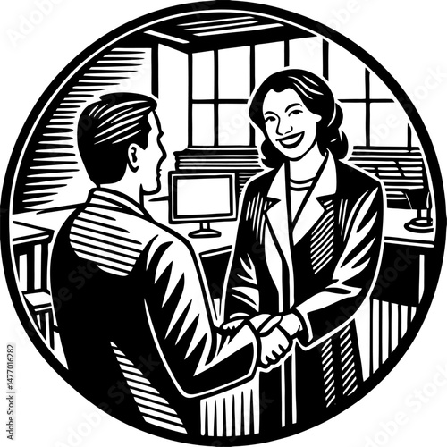 Funny business comic vector illustration of a cartoon woman and man in a sketch