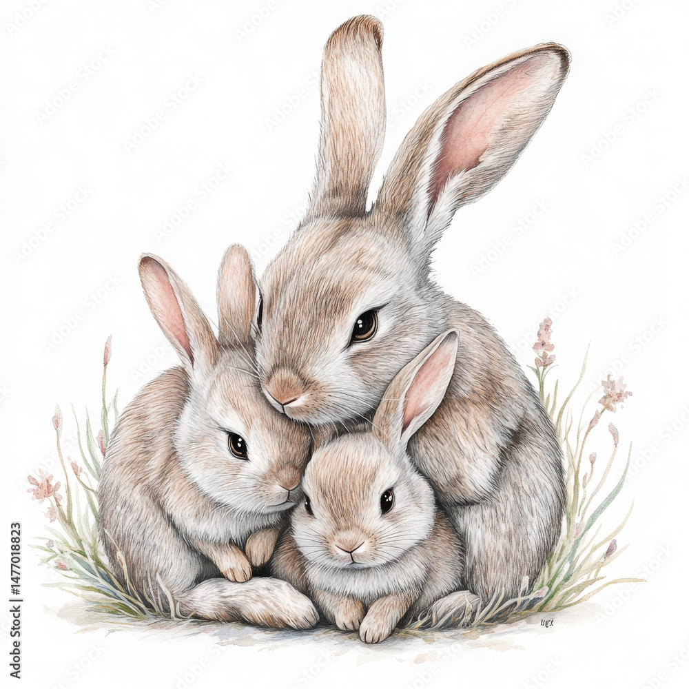 Obraz premium Rabbit family illustration shows tender and loving moment