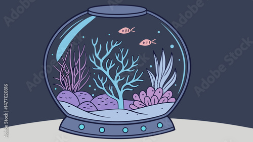 Colorful aquarium featuring vibrant coral, aquatic plants, and small fish swimming gracefully. serene underwater scene evokes