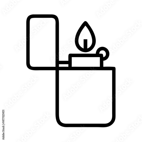 Open lighter icon with flame in black outline style