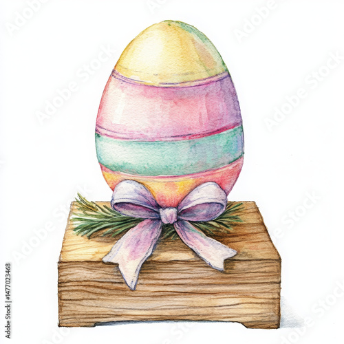 Pastel Easter egg sits pretty with bow, delicate and cheerful