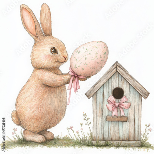 Charming Easter bunny with egg shows joy and cuteness