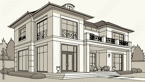 Modern villa exterior design showcasing high end luxury style with elegant architecture and spacious balconies
