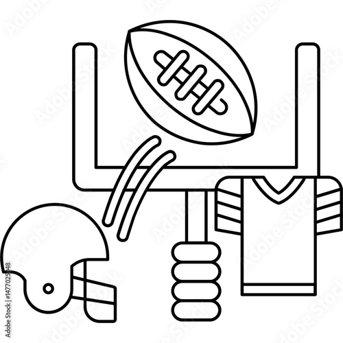 American Football Icon � Rugby Ball, Helmet, Goal Post Symbol