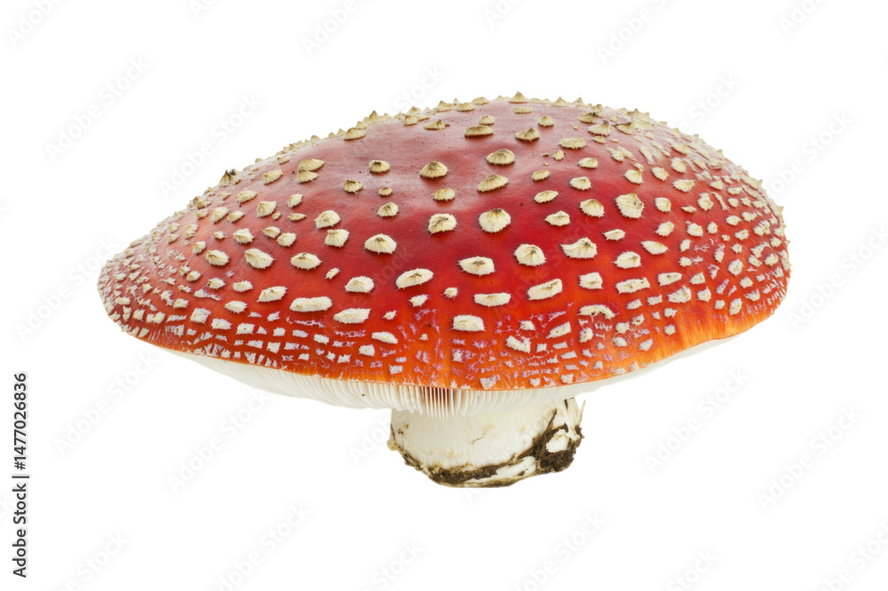 Obraz premium Stunning Red Spotted Mushroom Closeup . Transparent background PNG