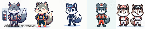 cute wolf vector in racer costume