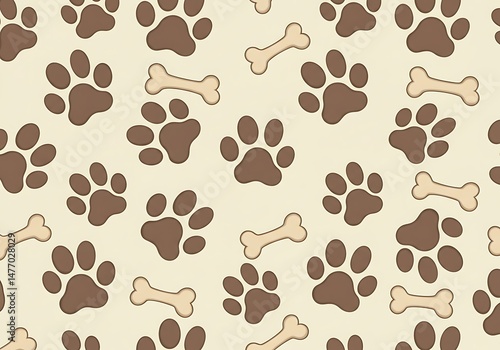 Paw Prints and Bones Seamless Pattern