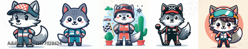 cute wolf vector in racer costume
