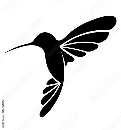 Foto Drawn Minimalistic black hummingbird in flight logo on transparent PNG background