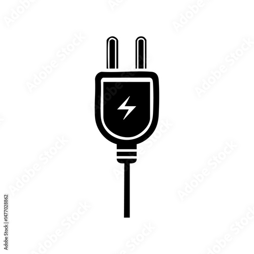 Minimalist electric plug icon with a lightning bolt for power or energy themes


