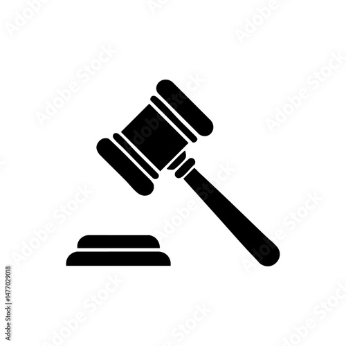 A silhouette of a judge’s gavel striking a block.

