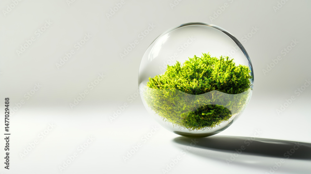 Macro showcase of vibrant moss in glass sphere Macro showcase of vibrant moss in glass sphere