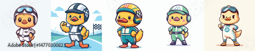 Принти на полотні cute duck vector in racer costume