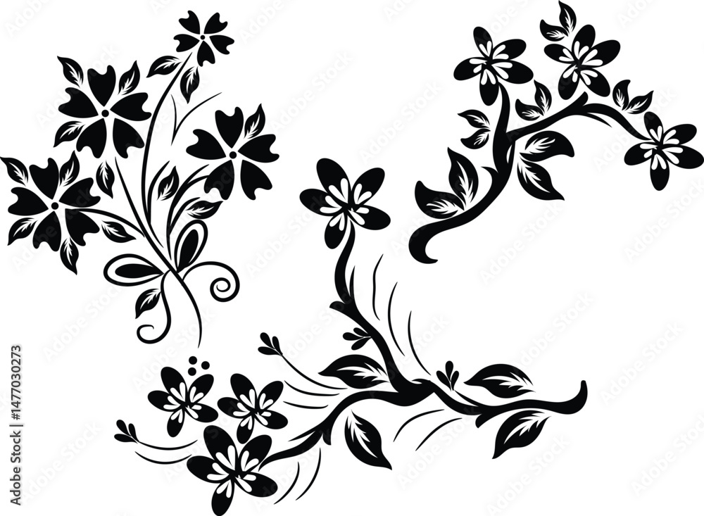 Fototapeta premium Elegant Black and White Floral Design Elements Set